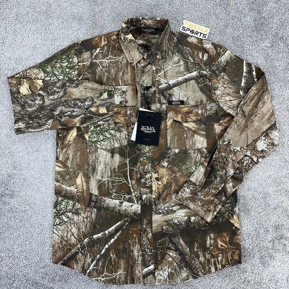 Von Dutch Originals Shirt Mens Medium Camo Button Down Long Sleeve Stretch Logo